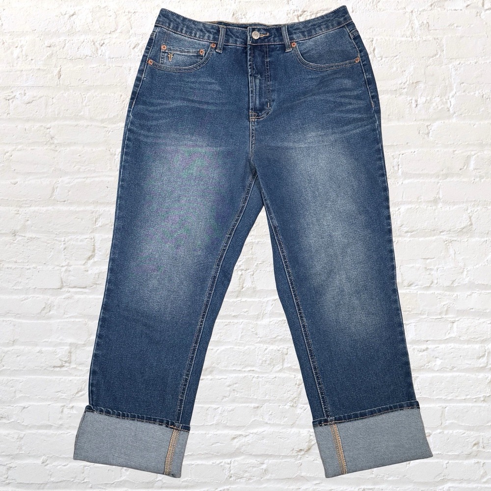 Frye Women's Cuffed Crop Jeans Size 8/29 Blue Stretch Straight Weekend Casual